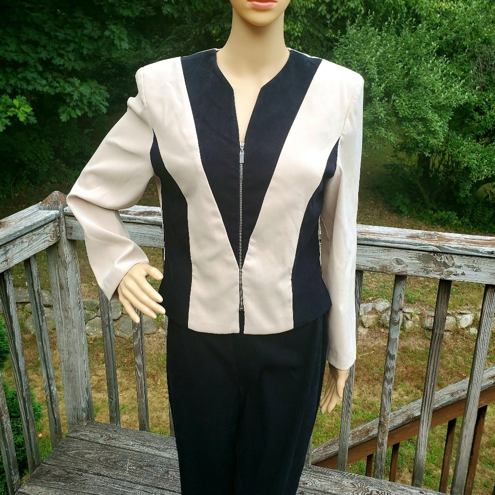 Amanda Smith Petites Dresses 2 pc Suit Jacket & Pants Black & Cream Size 8P - Picture 4 of 16
